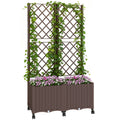 56.3" Self-Watering Planter Box with Trellis and Wheels, Brown