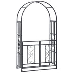 81" Metal Garden Arbor with Double Doors, Locking Gate, Vine Frame & Heart Motifs, Grey