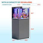 63 Gallon Coral Reef Aquarium Ultra Clear Glass Tank & Built in Sump Silver