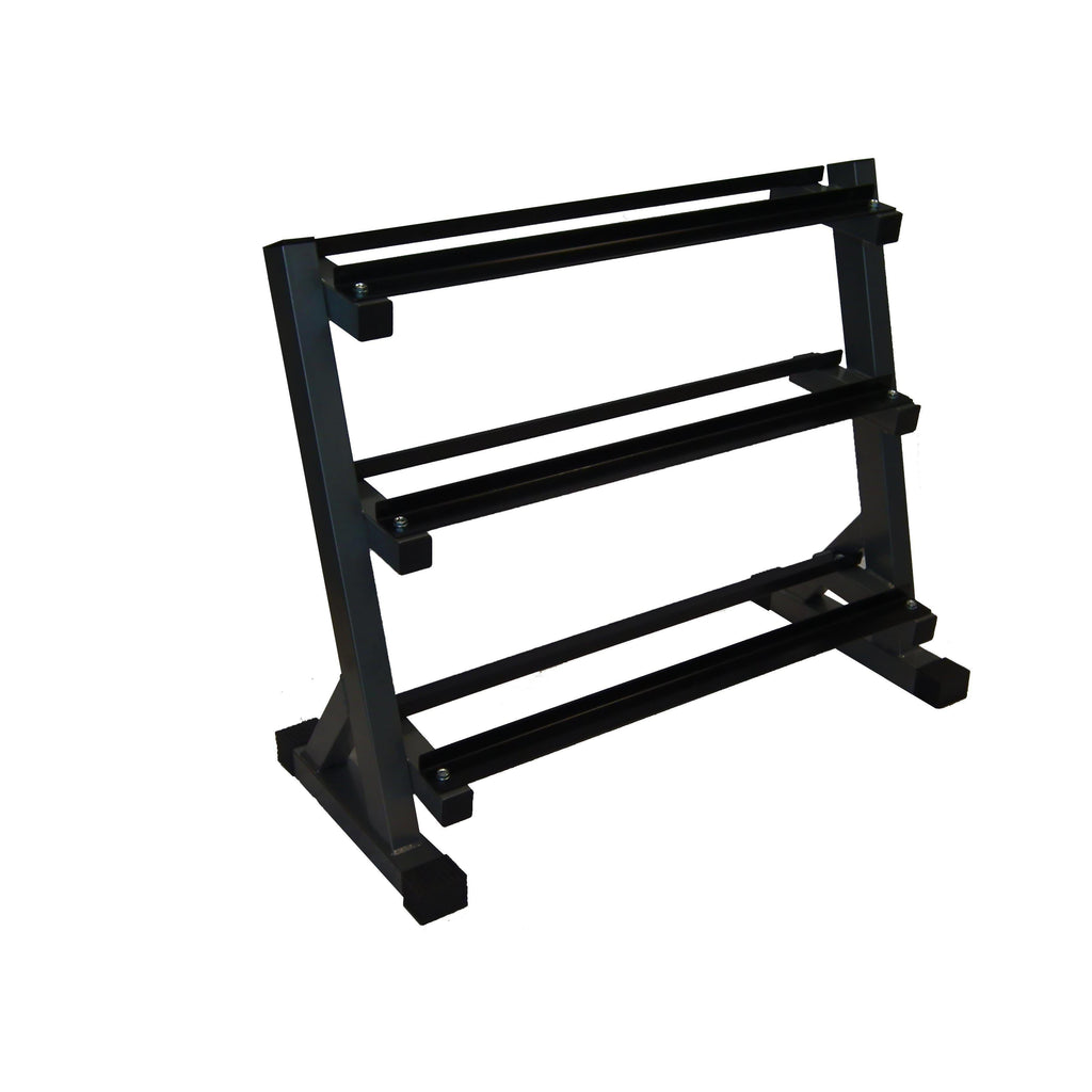 Muscle Motion 2.5kg - 25kg (10 pair) Rubber Hex Dumbbell Set with 3 Tier Rack