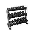 Muscle Motion 2.5kg - 25kg (10 pair) Rubber Hex Dumbbell Set with 3 Tier Rack