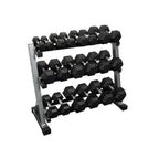 Muscle Motion 2.5kg - 25kg (10 pair) Rubber Hex Dumbbell Set with 3 Tier Rack