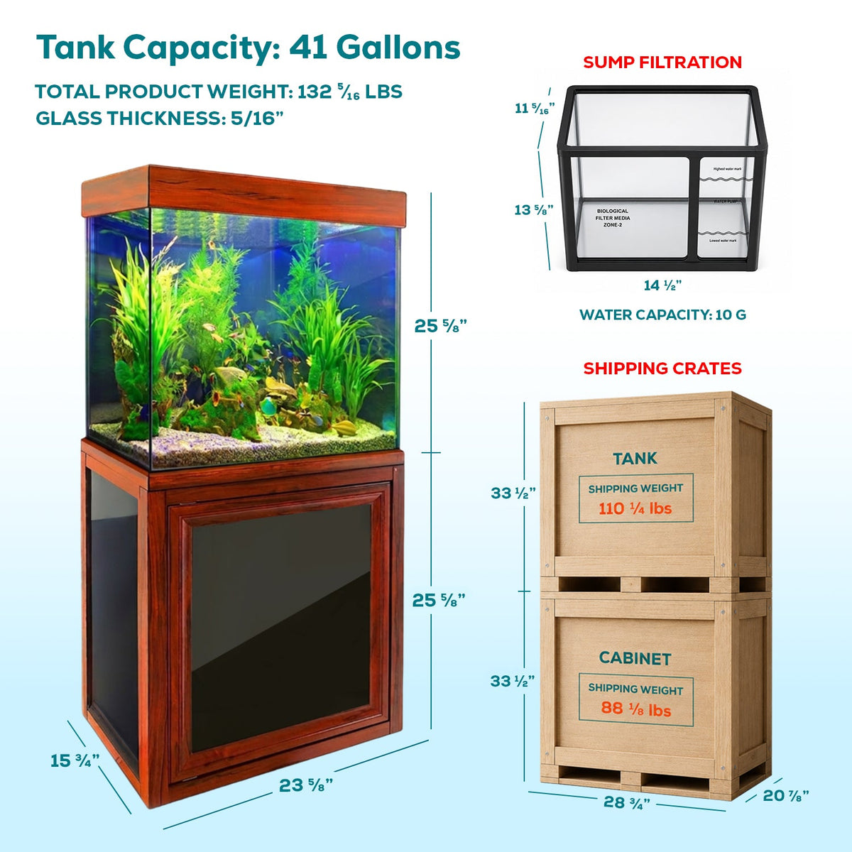 Aqua Dream 40 Gallon Tempered Glass Aquarium Redwood