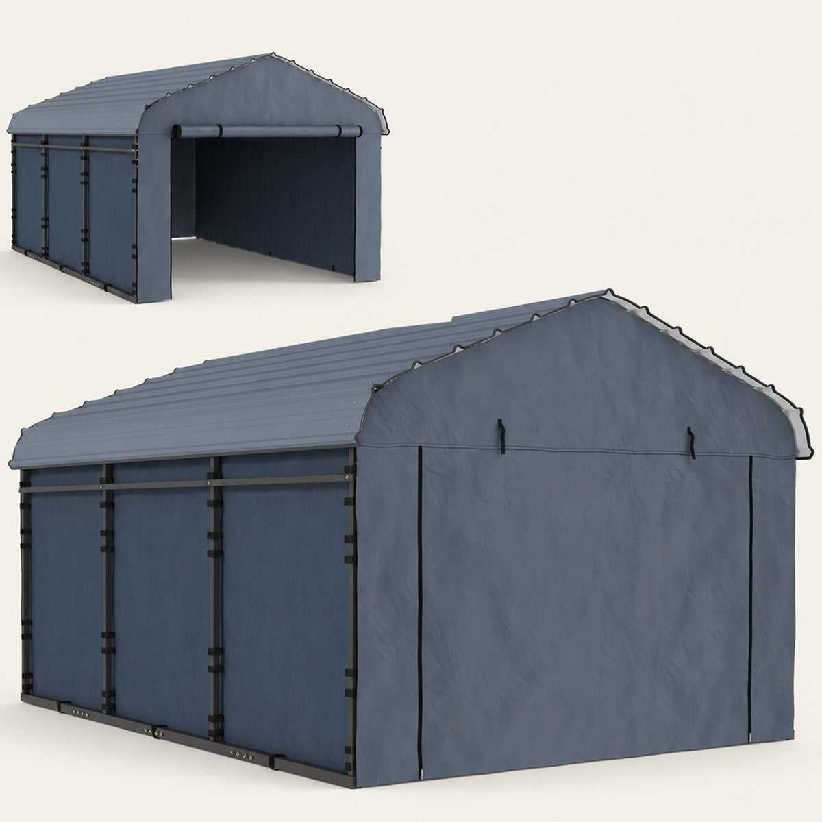 Onward 10' x 15' Heavy Duty Metal Carport with Galvanized Roof & Removable Sidewalls