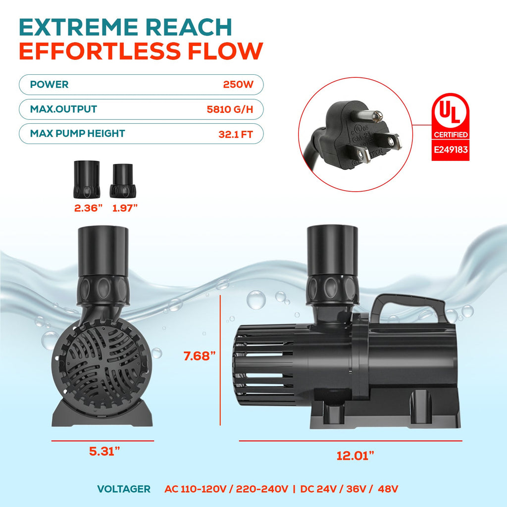 Aqua Dream 5810 GPH External & Submersible Pond Pump 250W Variable Frequency with External Controller