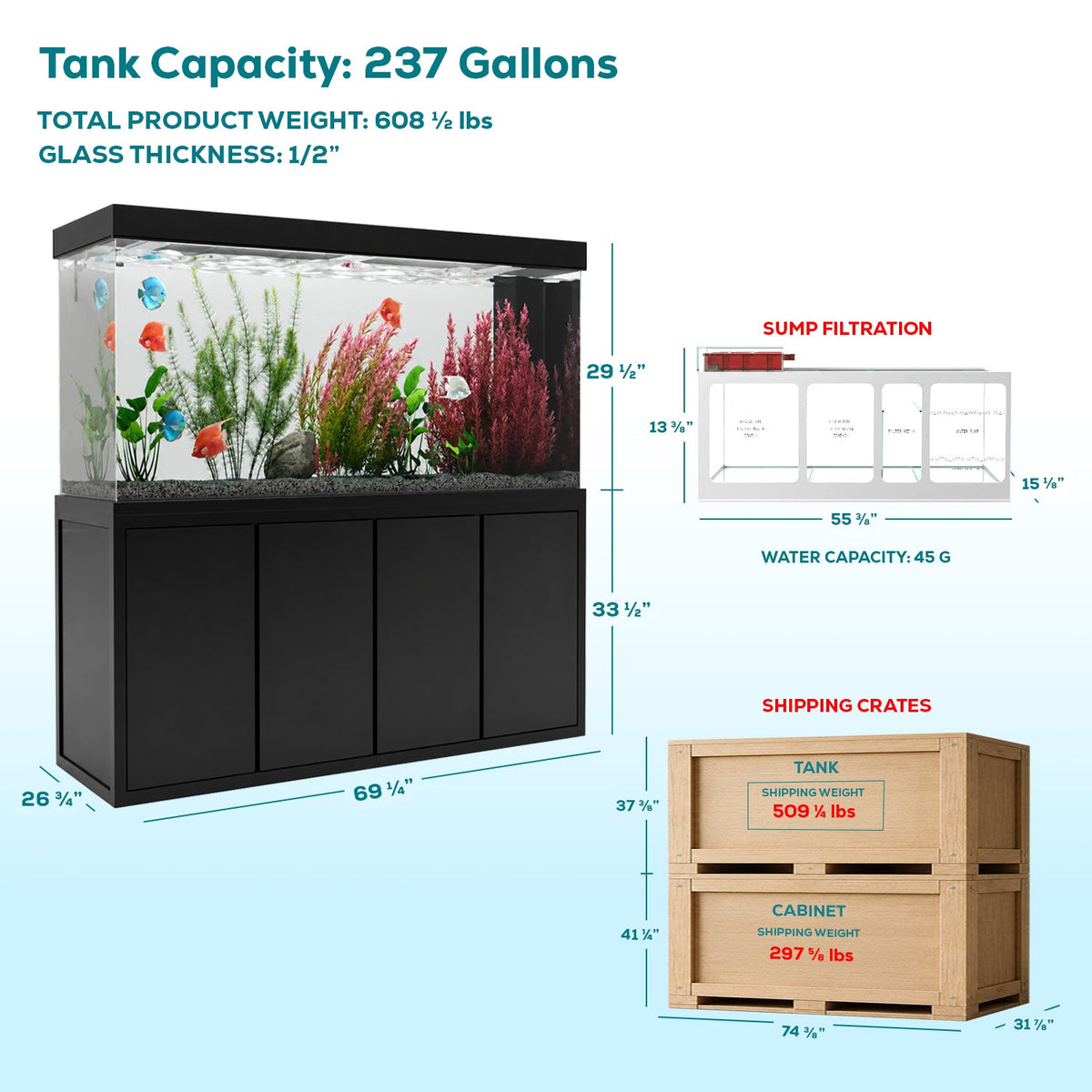 Aqua Dream 230 Gallon Tempered Glass Aquarium Black Premium
