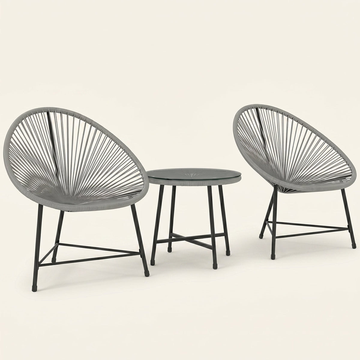 ARVOYA 3 Pieces Rattan Bistro Set with Acapulco Chairs, Glass Top Table & Metal Frame, Grey