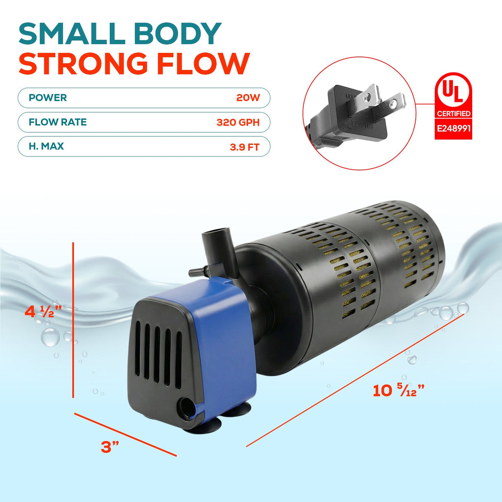 Aqua Dream 3In1 Aquarium Internal Filter Water Pump Oxygen 320 GPH