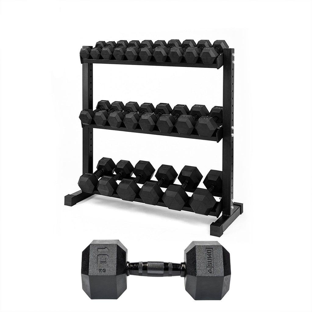 3-20kg Black Hex Dumbbell Set (12 Pair)