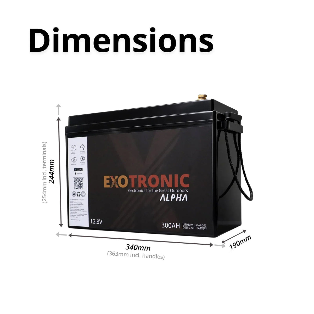 Exotronic 12V 300Ah Alpha IP67 Smart Bluetooth Lithium Battery