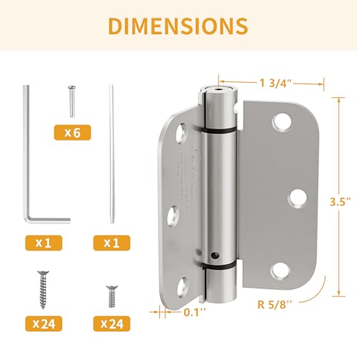 Luxbaro 3 Pack Self Closing Door Hinges 3.5 Inch, Adjustable Tension - color: Brushed Nickel-5/8'', size: 3.5" 3 Pack
