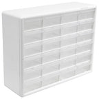 Akro-Mils 24-Drawer Plastic Storage Cabinet, 20" W x 6" D x 16" H, White - color: White, size: 24 Drawer, style: 1 Pack