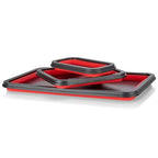 Collapsible Magnetic Parts Tray Set - 3 Different Size Tool Trays- Red - color: Red