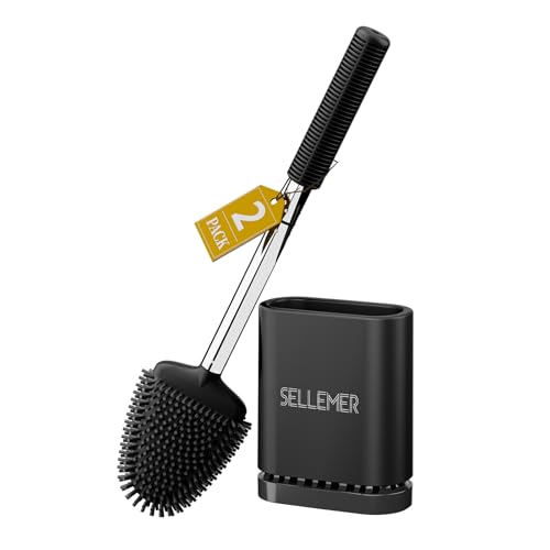 Sellemer Silicone Toilet Brush, Ventilation Slots Base Holder 2 Pack, Black - color: Black-2pcs