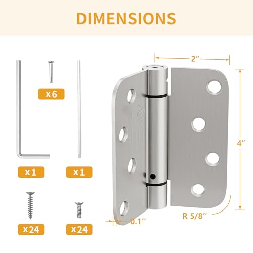 Luxbaro 3 Pack Self Closing Door Hinges, 4 Inch, Adjustable Tension - color: Brushed Nickel-5/8'', size: 4" 3 Pack