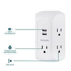 Philips 5-Outlet Extender, Grounded Wall Tap, 3-Prong, 2 USB-A - size: 1 Pack, style: 5 Outlet | 2 USB-A | Surge