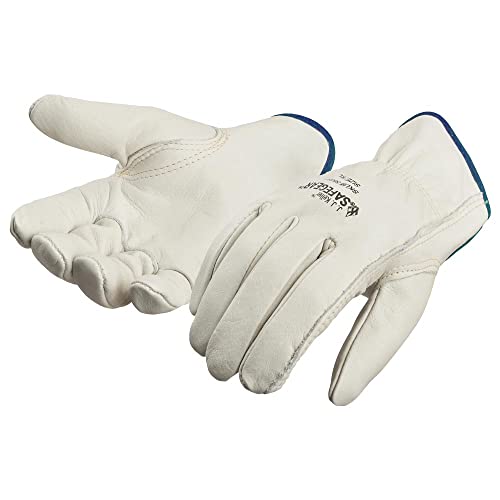 SAFEGEAR Cowhide Leather Work Gloves with Keystone Thumb - color: White, size: X-Large (Pack of 3)