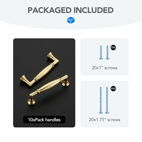 HOME EDIT Brushed Gold Cabinet Handles 3 Inch Pulls 10 Pack - color: Brushed Gold, size: 3 inches Hole Center