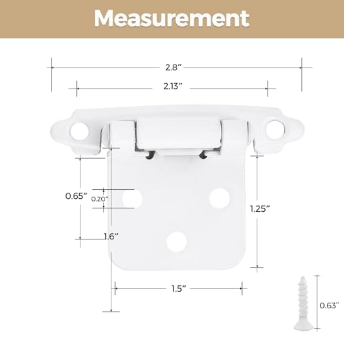 30 Pack 15 Pair White Cabinet Hinges, 1/2" Overlay Semi-Concealed Hinges - color: White, size: 1/2" Overlay