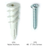 CONFAST 50 Pack Nylon Self-Drilling Drywall/Hollow-Wall Anchor Kit with Screws, (25) #8 Anchors & (25) 1" Screws