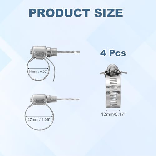 HARFINGTON 4pcs Hose Clamps 0.6"-1.1" (14-27mm) Adjustable 304 Stainless Steel Worm Gear Hose Clamps Assortment Kit for Plumbing Dryer Vent Automotive Dust Collector - size: 14-27mm
