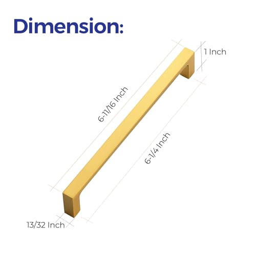Ravinte Brushed Brass Solid Pulls Cabinet Handles 6-1/4 Inch 5 Pack - size: 6-1/4 Inch Hole Center
