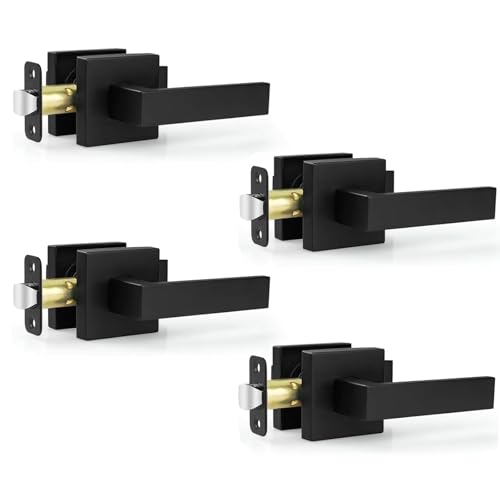 Estmoon 4 Pack Passage Door Knobs - Black Door Handle Interior Door Levers, Heavy Duty Non-Locking Locksets Hall Closet Handles, Reversible for Right & Left Sided Doors