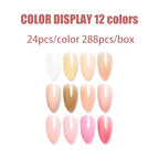 12 Color Press on Nails Medium Almond Fake Nails White Nude Pink False Nails Kit Glossy Reusable Full Cover Artificial Acrylic Stick on Nail for Women Girls Manicure 288Pcs - color: Style-26