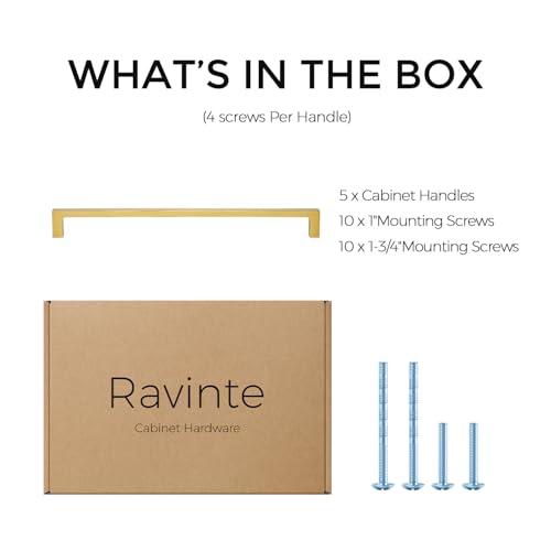 Ravinte Brushed Brass Solid Pulls Cabinet Handles 10 Inch 5 Pack - size: 10 Inch Hole Center