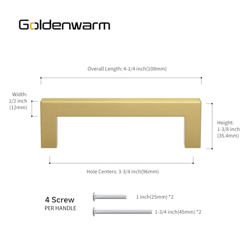 Goldenwarm 25 Pack 3.75 Inch Gold Cabinet Handles Brushed Gold Cabinet Pull - color: Gold, size: 3-3/4in Hole Centers