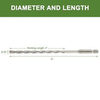 3/16" x 6" Masonry Drill Bits 3/16 inch Concrete Hammer Drill Bits Carbide Tipped, for Cement, Brick, Stone, 2 Pack, Hex Shank - size: 3/16" - 2 Pack