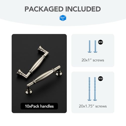 HOME EDIT Brushed Nickel Cabinet Handles 3 Inch Pulls 10 Pack - color: Brushed Nickel, size: 3 inches Hole Center