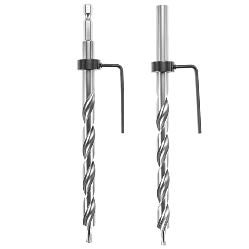 QWORK 4 Pieces 3/8 Inch Pocket Hole Drill Bit Set, 1/4 Hex & Round Shank with Depth Stop Collar for Manual Pocket Hole Guide Jig Master System
