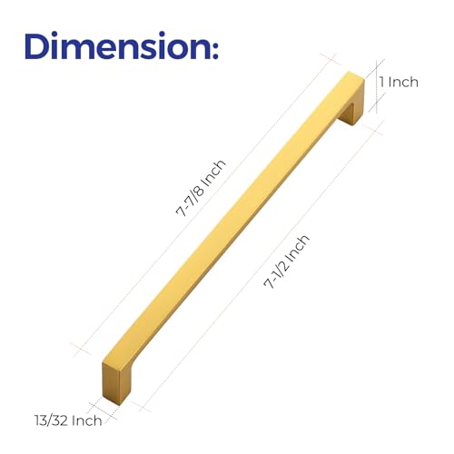 Ravinte Brushed Brass Solid Pulls Cabinet Handles 7-1/2 Inch 5 Pack - size: 7-1/2 Inch Hole Center