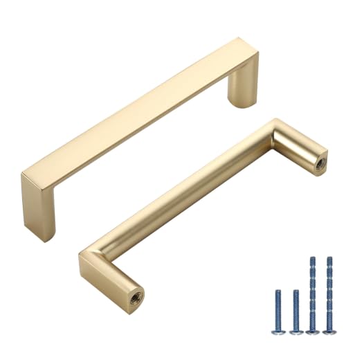 6 Pack 3.75 Inch Brushed Gold Cabinet Pulls, Kitchen Hardware - color: Brushed Gold, size: 3.75"/96MM Hole Center, style: 6 Pack
