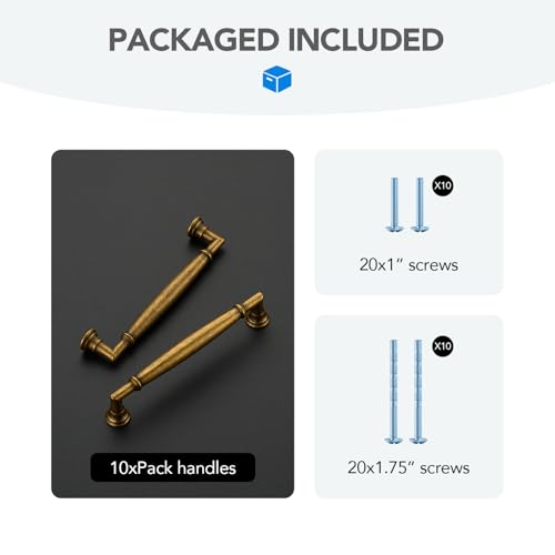 HOME EDIT Antique Brass Cabinet Handles 5 Inch Pulls 10 Pack - color: Antique Brass, size: 5 inches Hole Center
