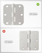 Door Hinges Brushed Nickel 36 Pack 3.5 Inch Rounded 5/8" Radius - color: Brushed Nickel, size: 36 Pack