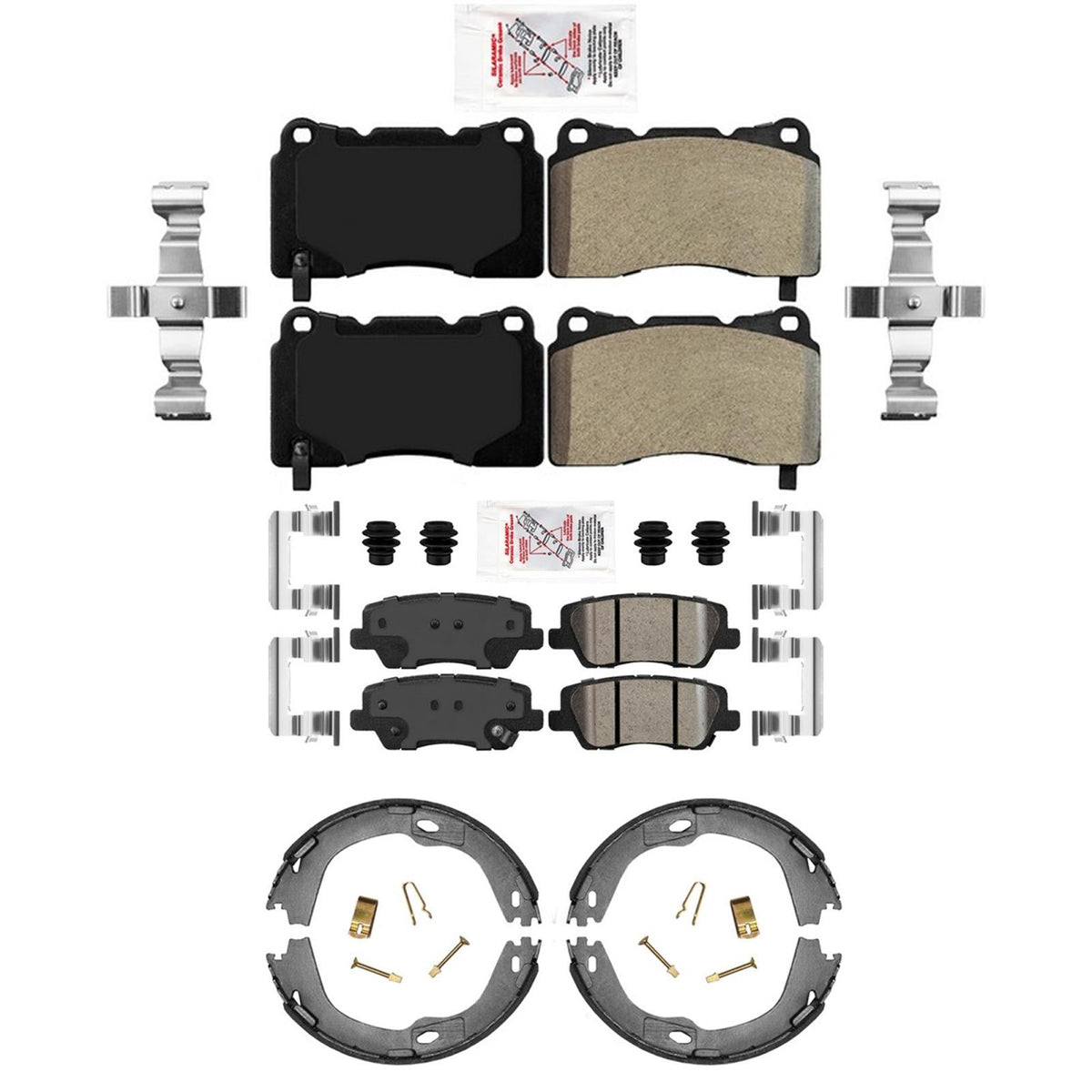 F&R Disc Brake Pads Parking Shoes for Cadillac ATS Dual Piston Caliper 13-19