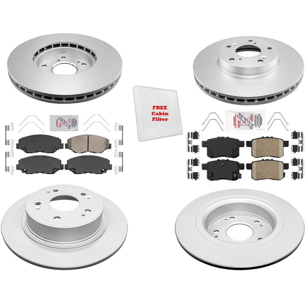Front Rear Ceramic Pad + Rotor For 2008 2014 2015 2016 Honda Accord 282mm Rotor
