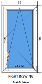 32"x60" Single Sash European uPVC Tilt and Turn Windows