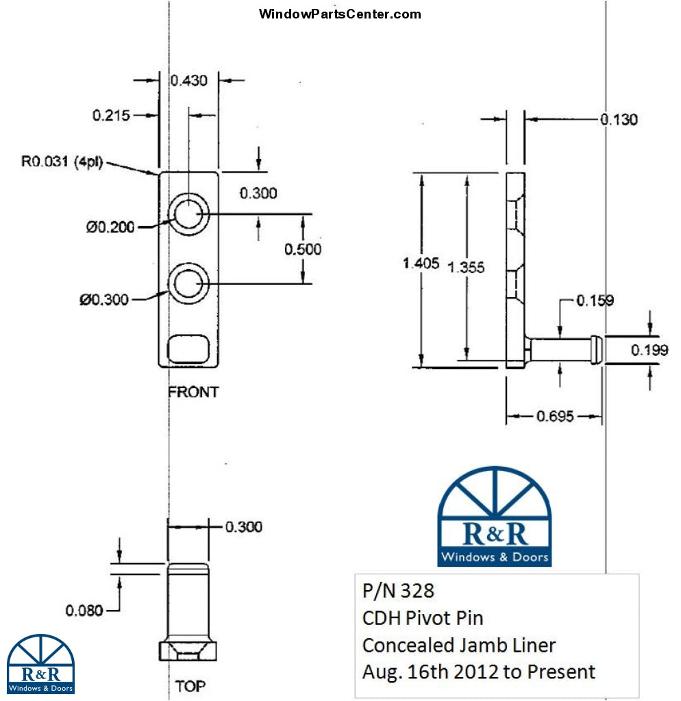 328 CDH Pivot Pin for Concealed Jamb-liner