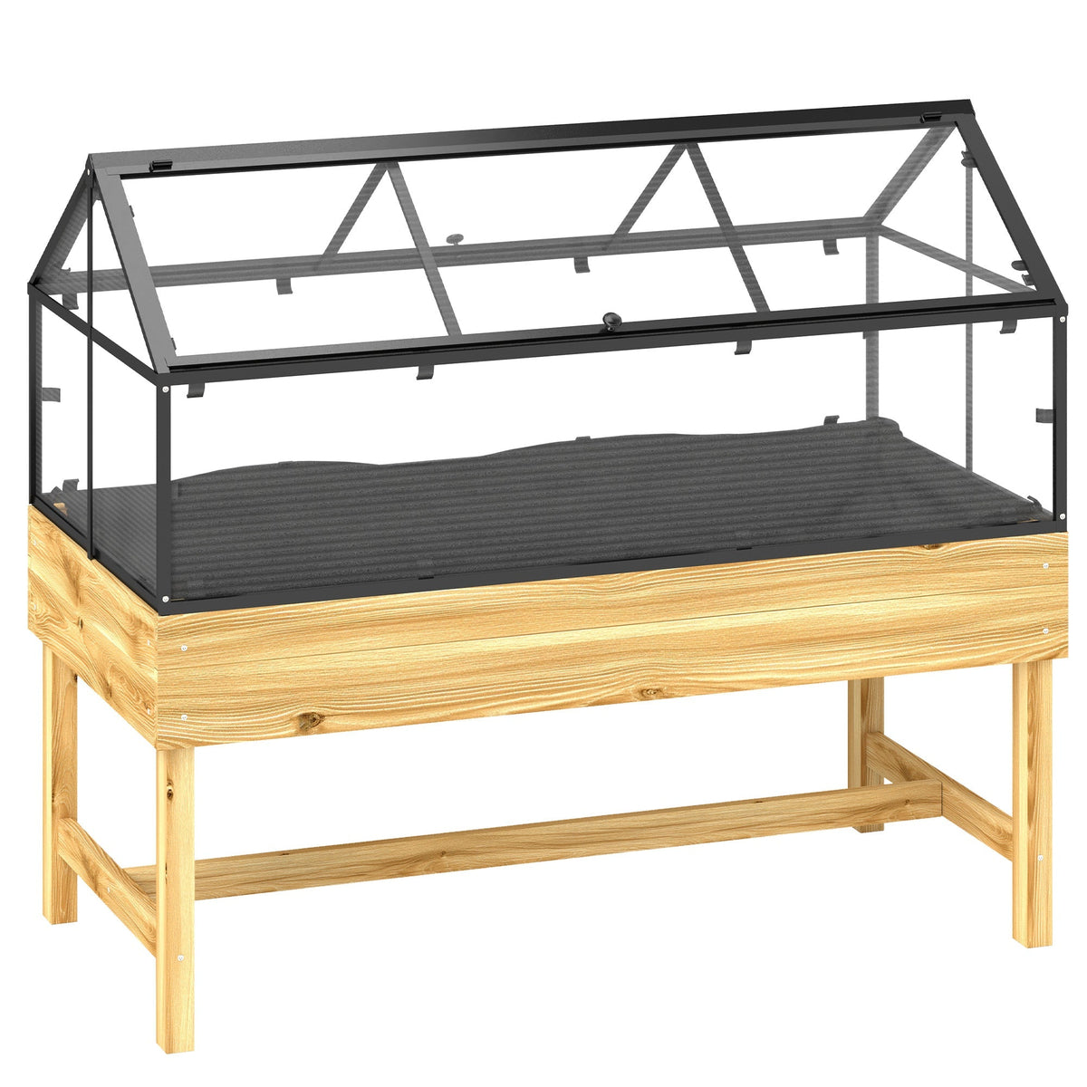 NookGrow Raised Garden Bed with Cold Frame Greenhouse Polycarbonate Panel and Top Vent, Natural