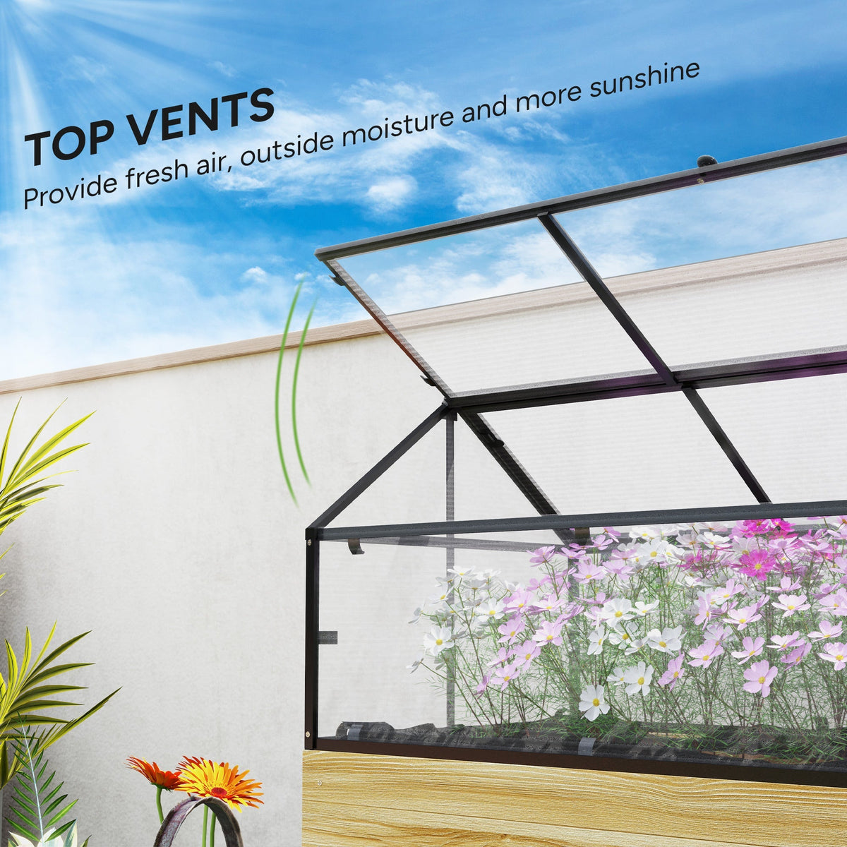 NookGrow Raised Garden Bed with Cold Frame Greenhouse Polycarbonate Panel and Top Vent, Natural