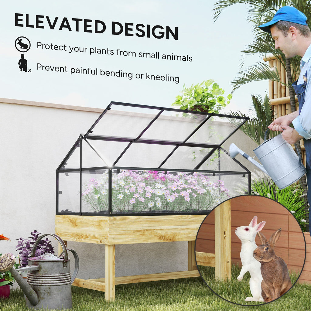 NookGrow Raised Garden Bed with Cold Frame Greenhouse Polycarbonate Panel and Top Vent, Natural