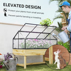 NookGrow Raised Garden Bed with Cold Frame Greenhouse Polycarbonate Panel and Top Vent, Natural