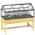 NookGrow Raised Garden Bed with Cold Frame Greenhouse Polycarbonate Panel and Top Vent, Natural
