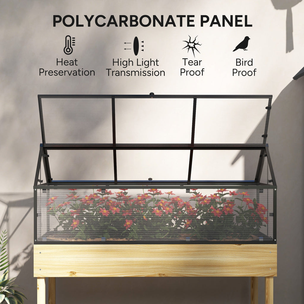 NookGrow Raised Garden Bed with Cold Frame Greenhouse Polycarbonate Panel and Top Vent, Natural