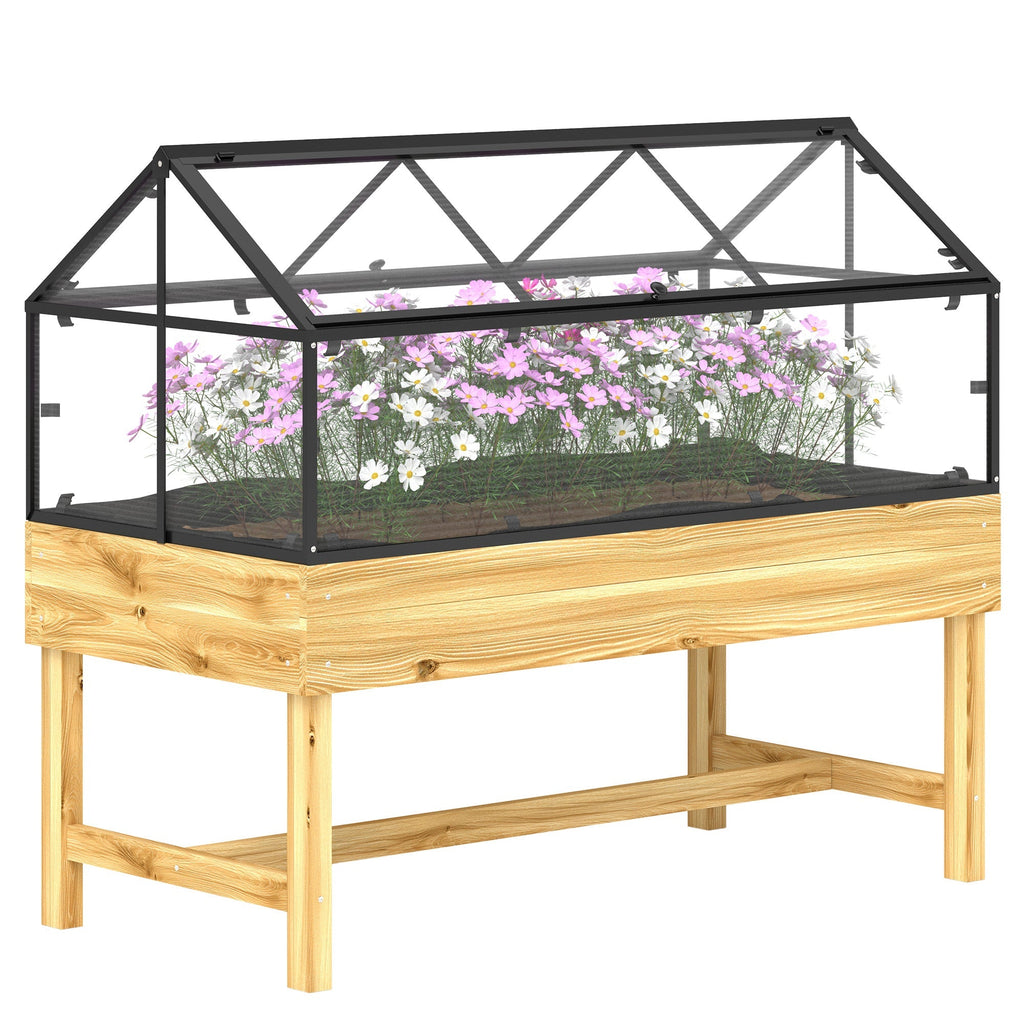 NookGrow Raised Garden Bed with Cold Frame Greenhouse Polycarbonate Panel and Top Vent, Natural