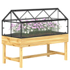 NookGrow Raised Garden Bed with Cold Frame Greenhouse Polycarbonate Panel and Top Vent, Natural