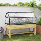 NookGrow Raised Garden Bed with Cold Frame Greenhouse Polycarbonate Panel and Top Vent, Natural